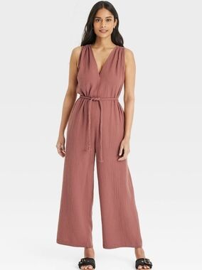 Women's Gauzy Jumpsuit Universal Thread Red Brown Size XS V-Neck Sleeveless
